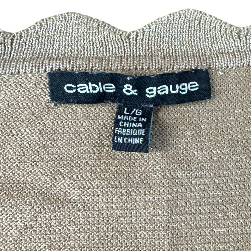 Women’s Cable and Gauge Gold Metallic Scalloped Edge Cardigan Sweater Size Large - Picture 8 of 9